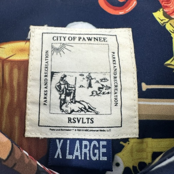 RSVLTS Parks and Rec Button Down Shirt Ron Swanson Pawnee Mens XL X-Large Blue - Picture 6 of 9